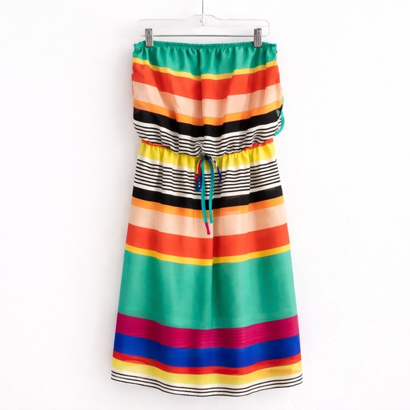 Colorful Strapless Midi Dress | Resort Vacation Sundress | Boho Summer Dress - Picture 3 of 8